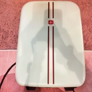 White Luggage Case with Red & Green Racing Stripe